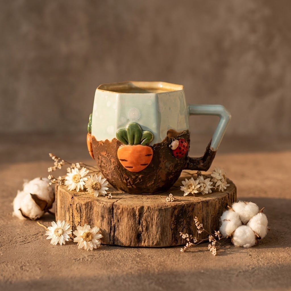 Bunny and Carrots Stoneware Mug